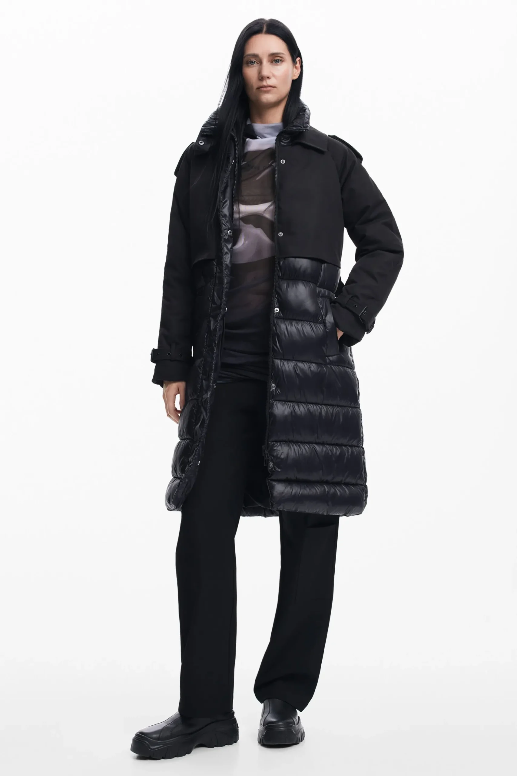 Abrigo acolchado combinado