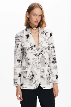 Blazer recta texto y flores