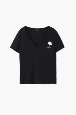 Camiseta escote pico flor