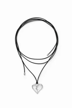 Colgante corazón cordón baño plata Zalio