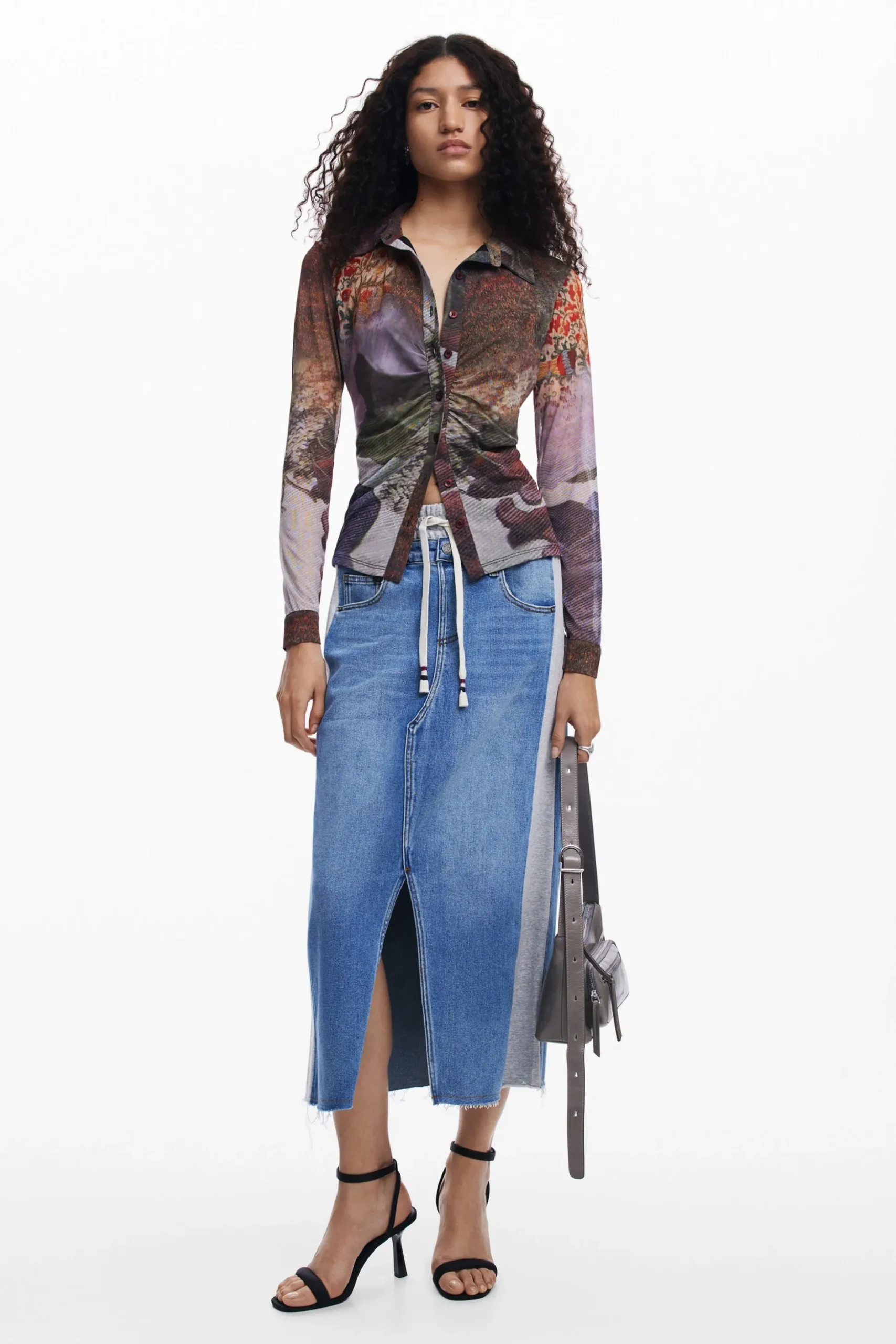 Falda midi denim híbrida