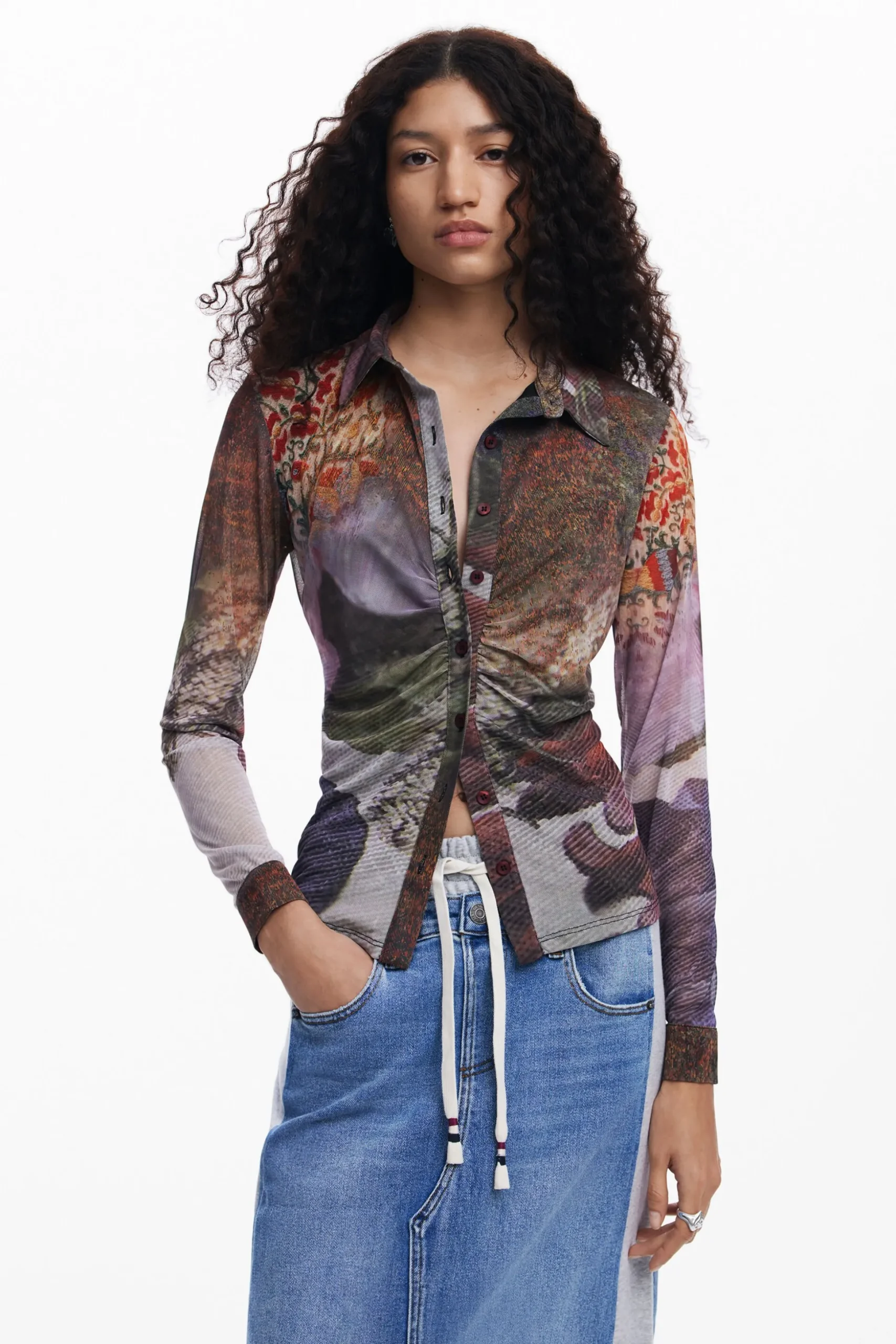 Falda midi denim híbrida