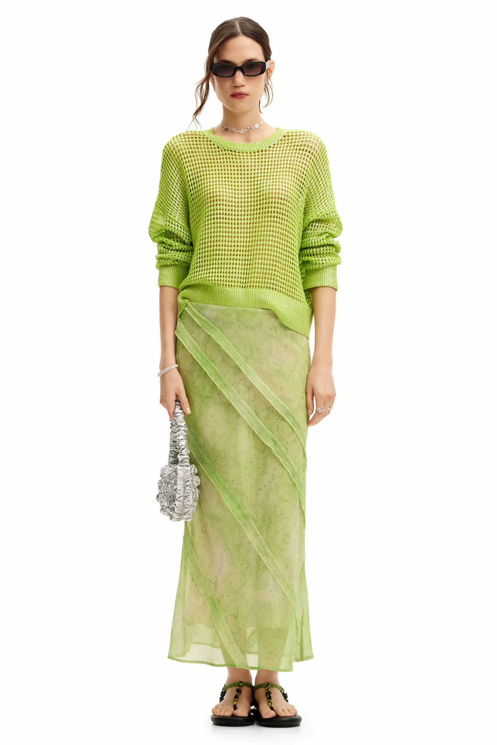 Falda midi encaje flores