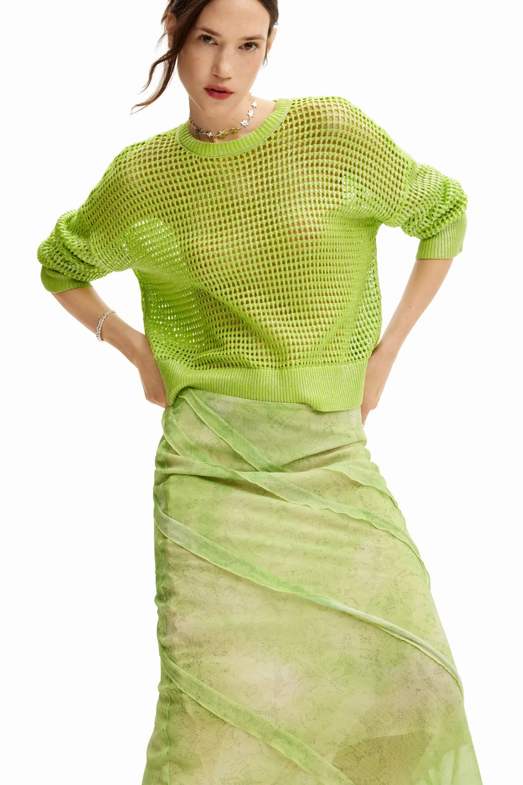 Falda midi encaje flores