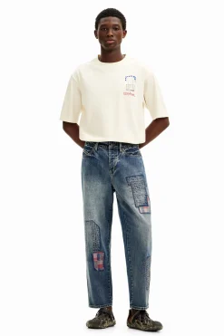 Pantalón denim parcheado