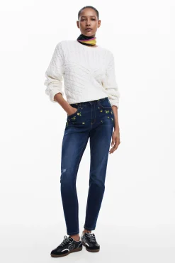 Pantalon denim flores