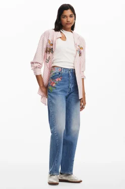Pantalones largos denim flores