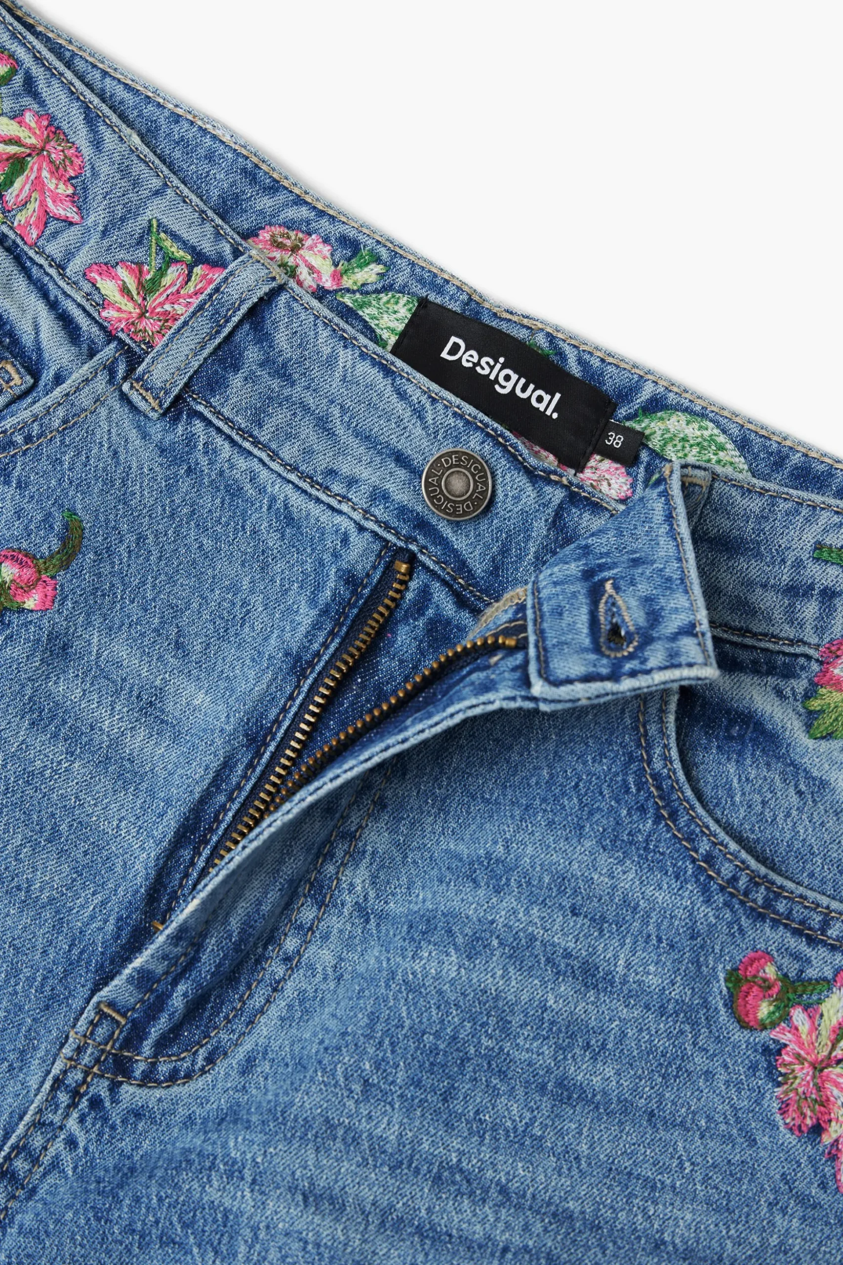 Pantalones largos denim flores