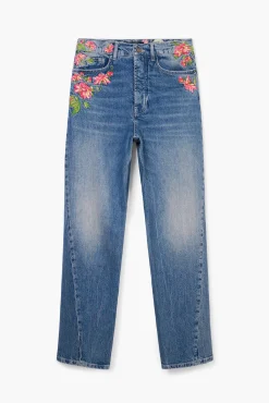 Pantalones largos denim flores
