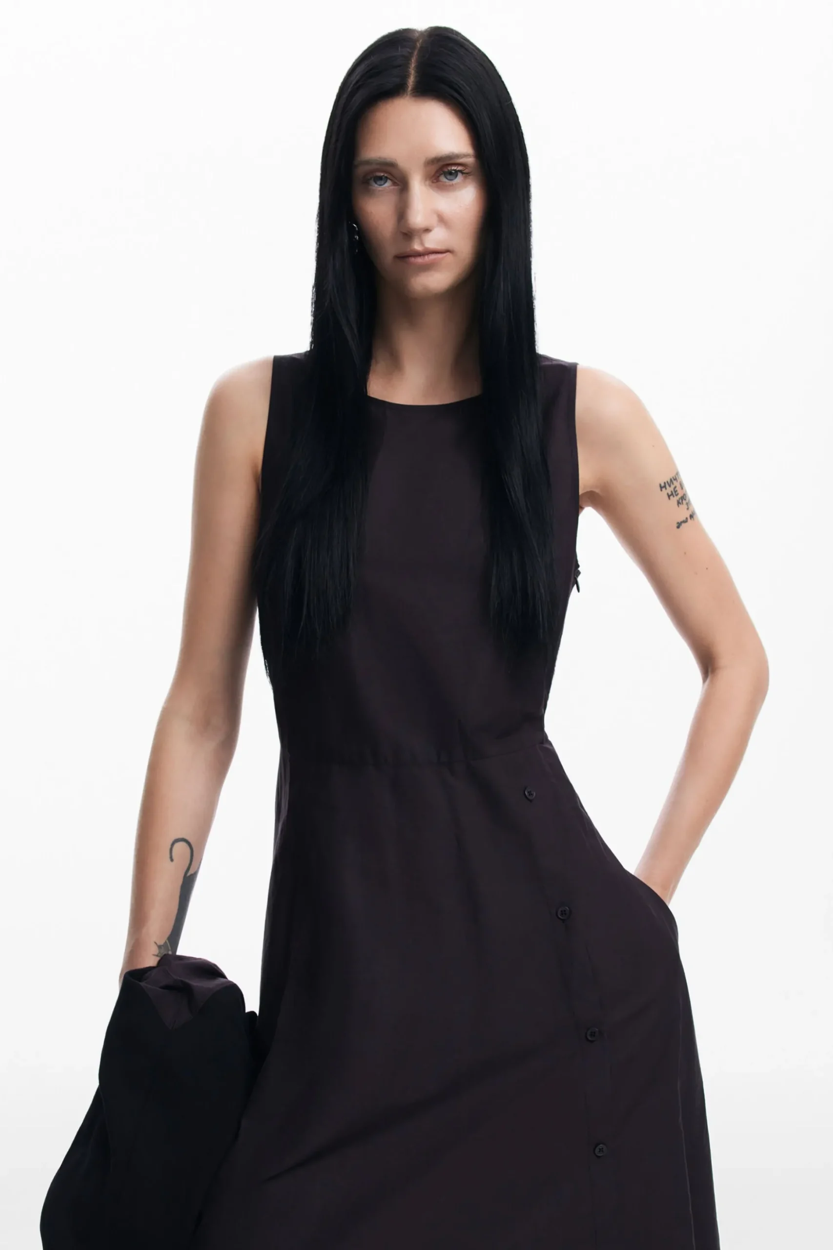 Vestido combinado liso