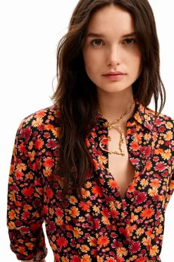 Vestido corto camisero flores