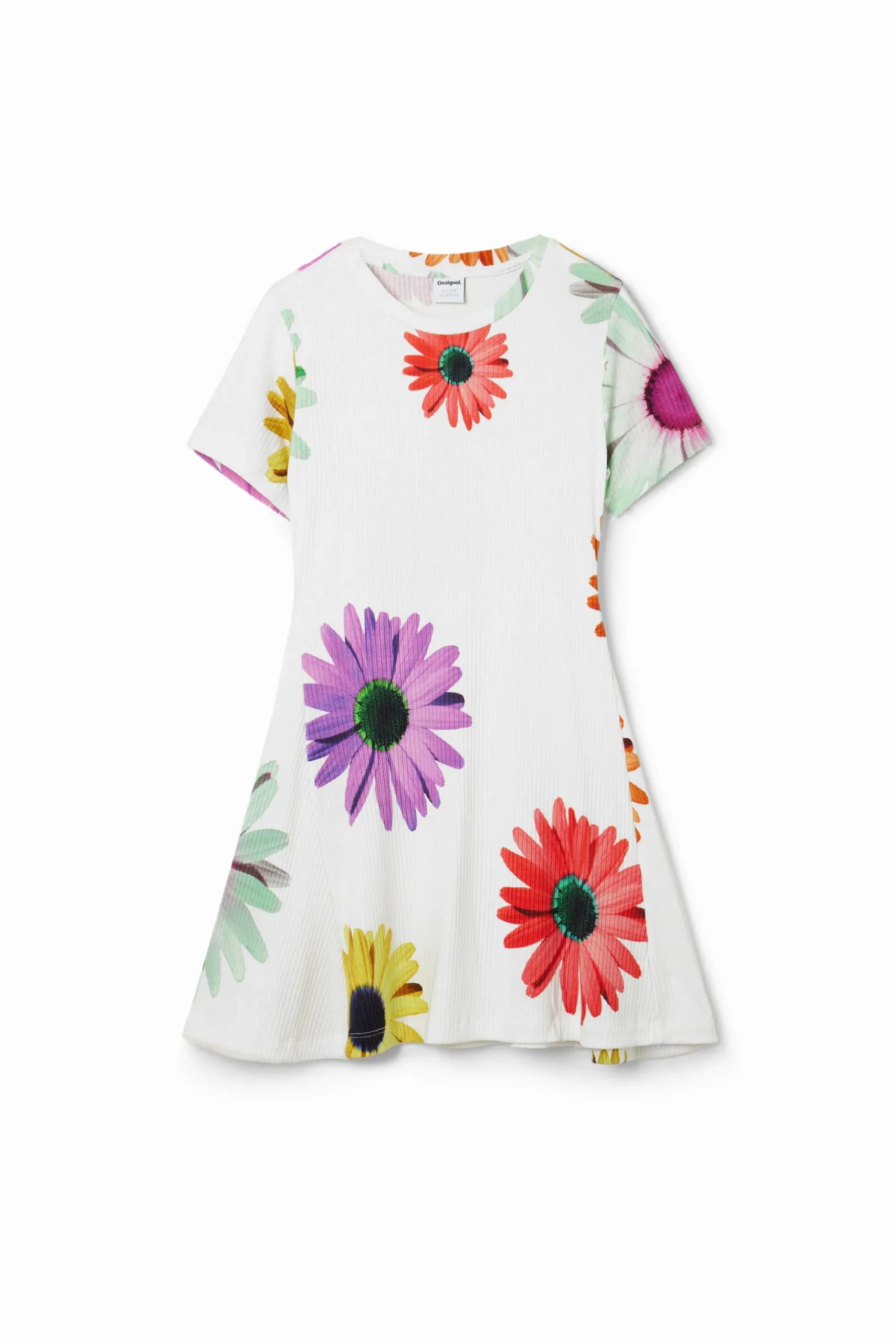 Vestido corto canalé margaritas