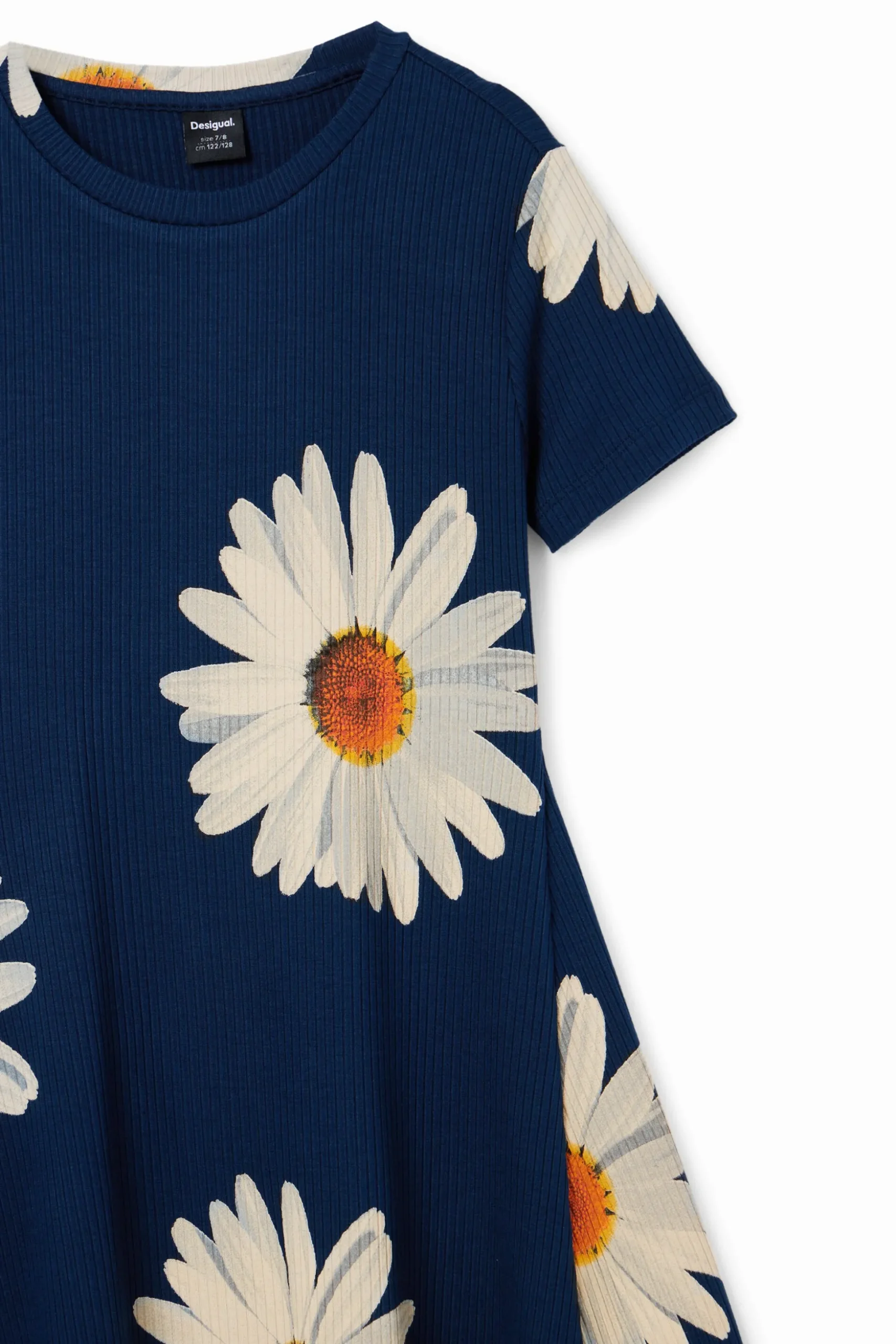 Vestido corto canalé margaritas