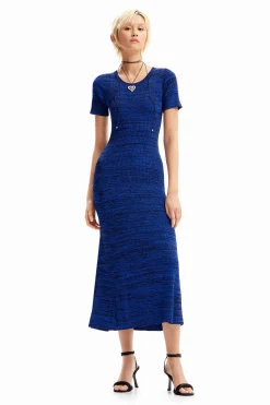 Vestido largo canalé jaspeado