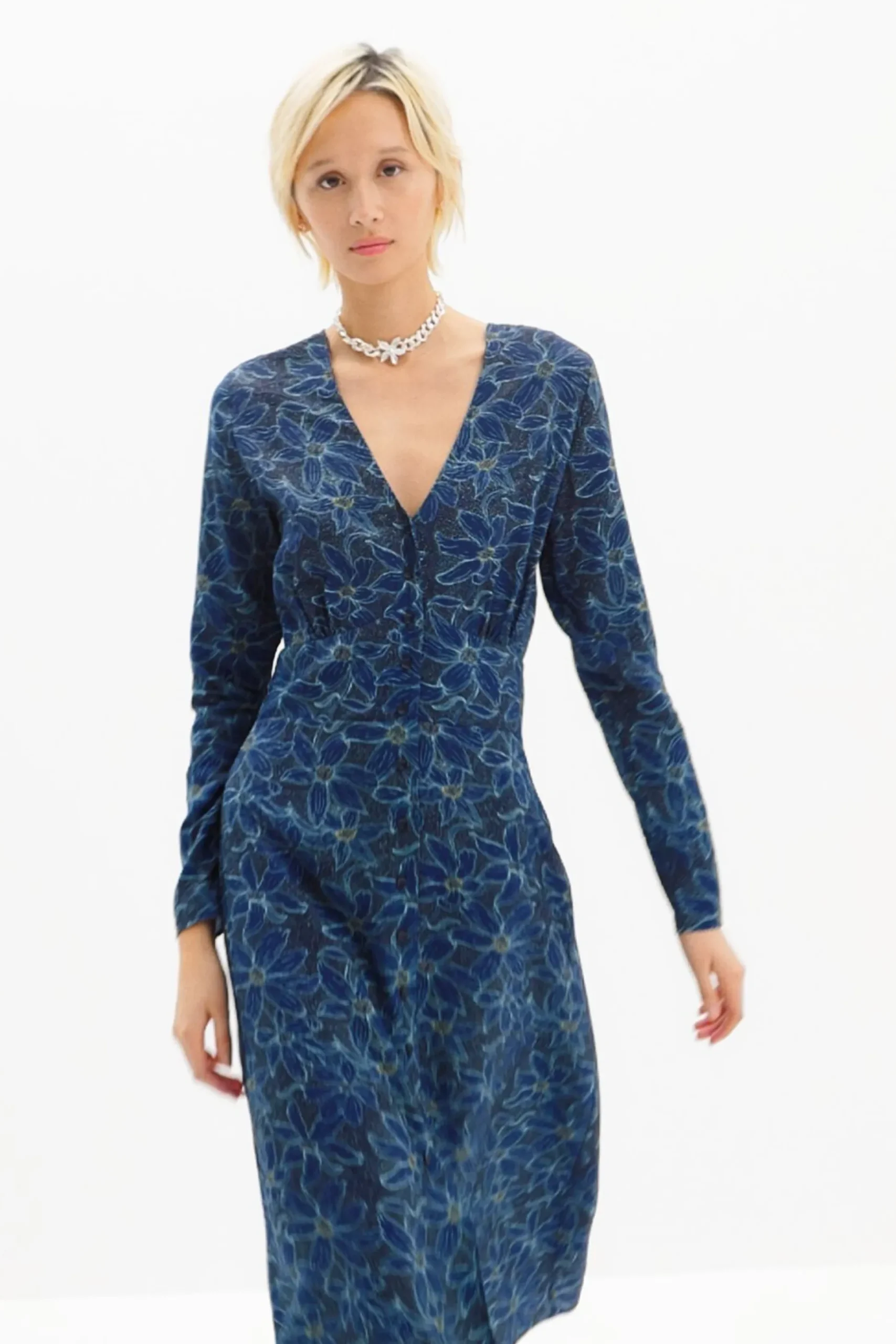 Vestido midi camisero flores