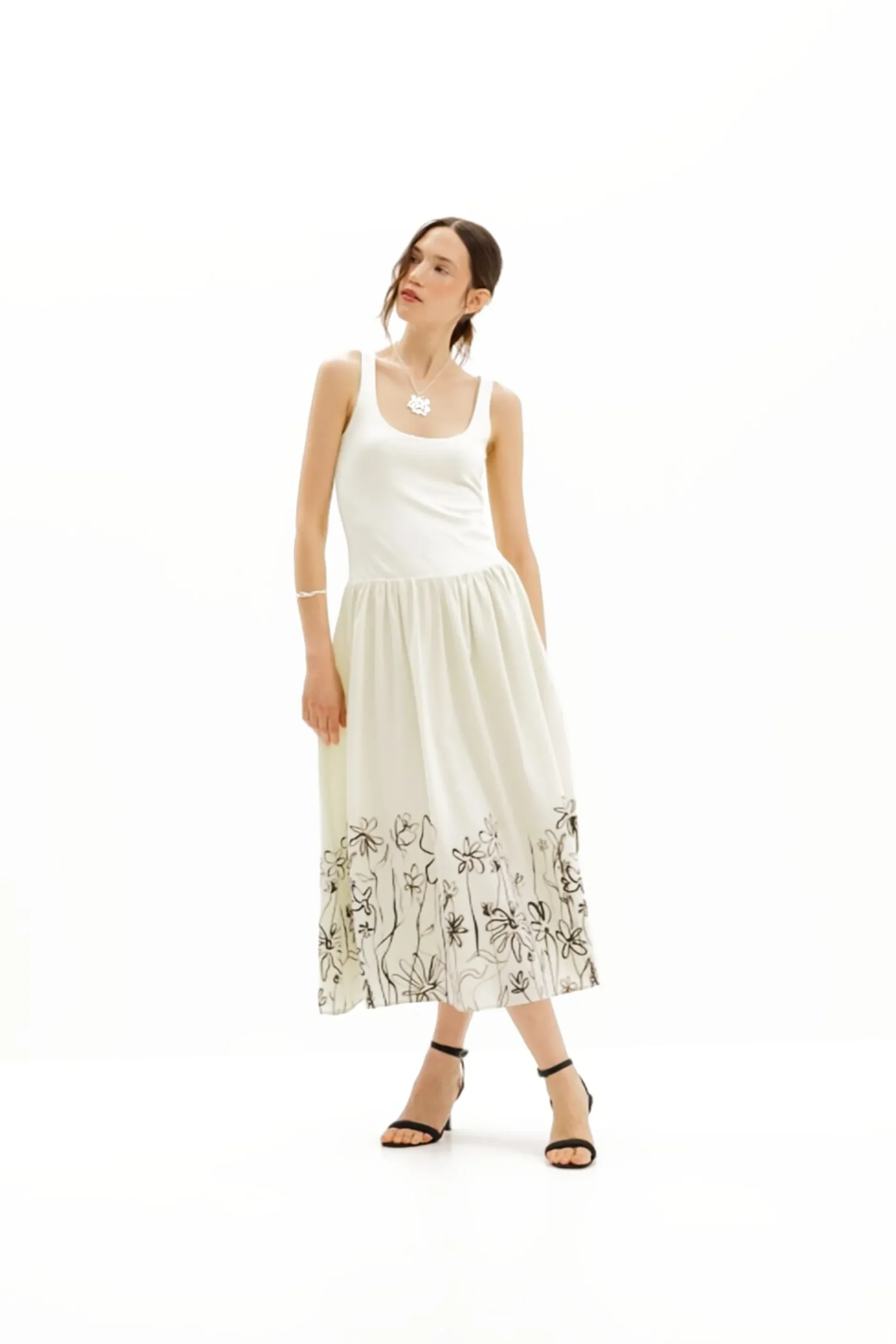 Vestido midi evasé flores