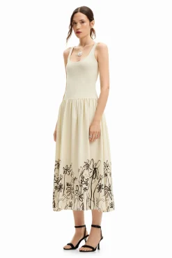 Vestido midi evasé flores