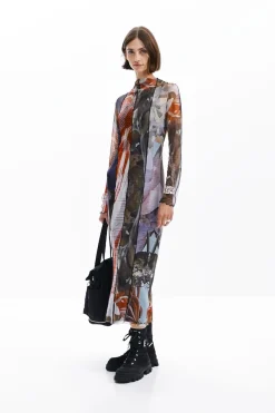 Vestido midi tul estampado