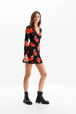 Vestido mini canalé flores